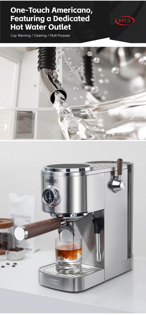 HiBREW H13 Semi-automatic Coffee Machine, Dual Boiler System with 20-Bar Pump Pressure, Multi-function Brewing Modes, Adjustable Drip Tray