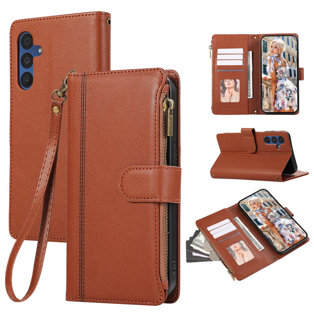For Samsung Galaxy A36 5G Case Multi Card Slots Zipper Leather Phone Cover with Wrist Strap