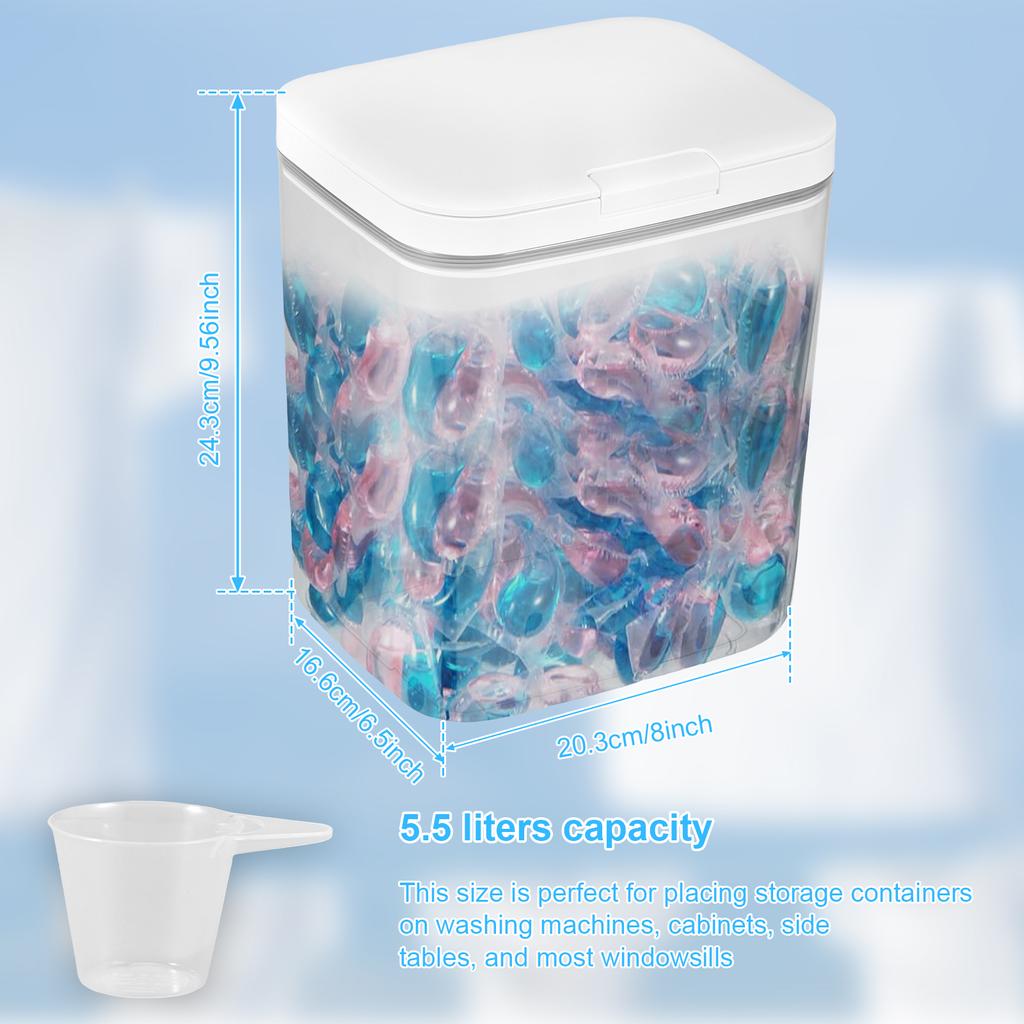 Laundry Pods Container 2.8L/4.5L/5.5L Clear Storage Box with Lid Automatic Pop-Up Sealed Laundry Pod Case for Bedroom Kitchen