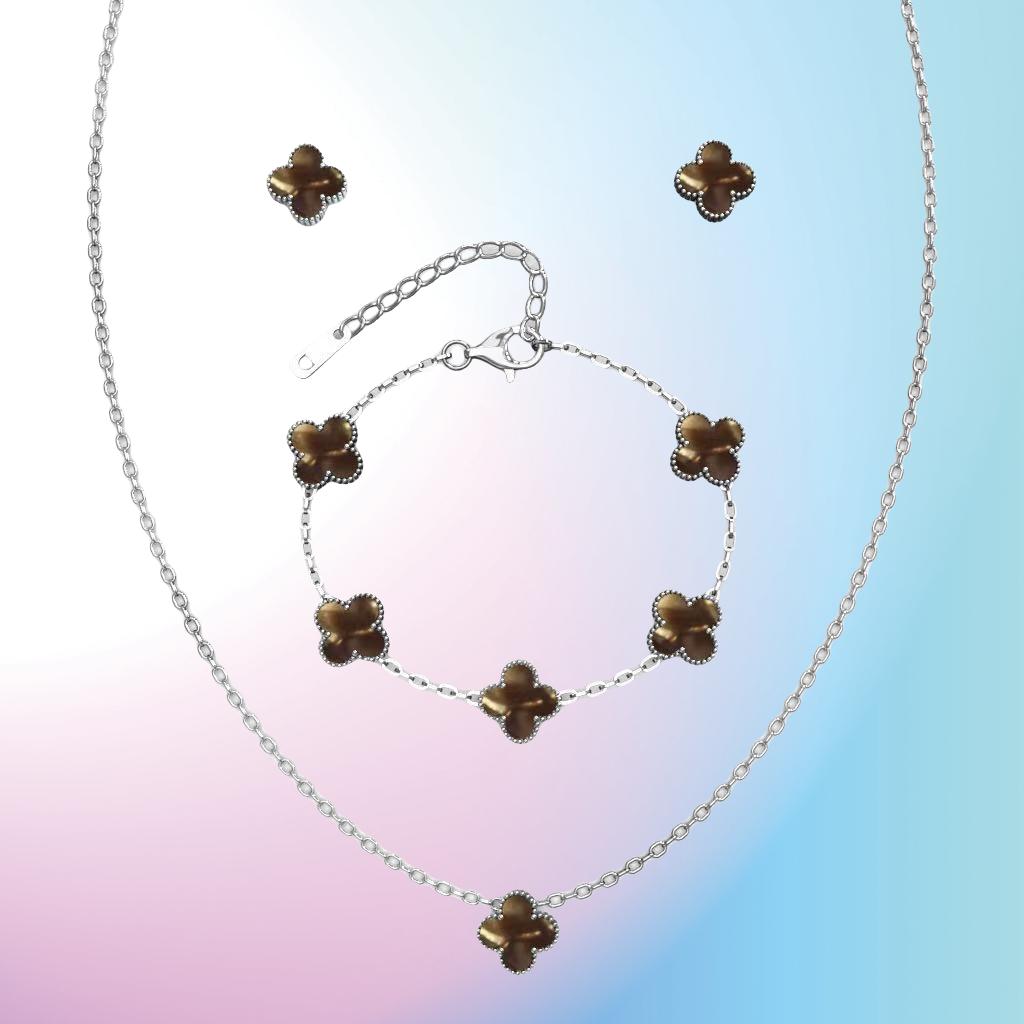 3 шт. универсальный комплект из нержавеющей стали с клевером, женский комплект ожерелья, браслета для ушей, персонализированных аксессуаров