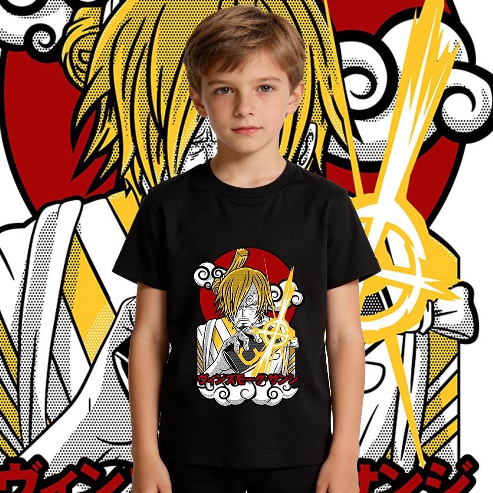 One Piece Sanji Wano Anime Print Cotton T Shirt for Boys Girls Kids Casual Short Sleeve Top Soft Breathable