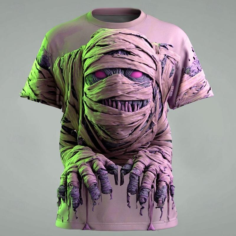 Men's Optical Illusion Zombies Mummy 3D T-Shirt Fashion Cool Street T Shirt Casual Personality Short Sleeve Tops Summer Clothing