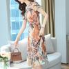 Short Sleeve Floral Summer Dress Vintage Chiffon Long Dress Women 2023 Loose Party Midi Dresses Elegant Bodycon Robe  23966