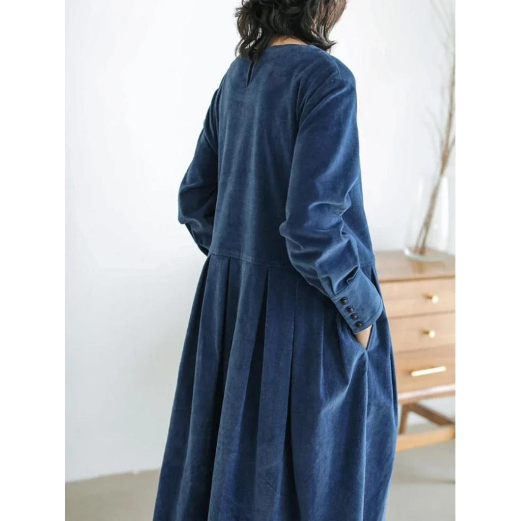 LYRIA Dress for Women Autumn Winter Japanese Korean Fashion Loose Casual Corduroy Clothing Vintage Elegant Long Sleeve A-line Dress
