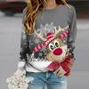 Топы для женщин с рисунком оленя на Рождество, с круглым вырезом и длинным рукавом, футболка, повседневный тонкий женский топ с длинным рукавом