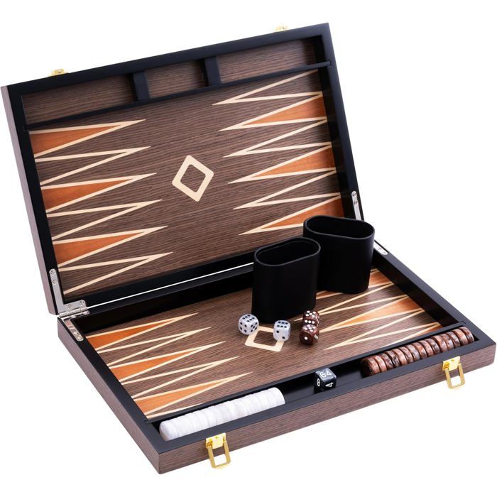 Engelhart- 250546 - Backgammon de luxe - 15 pouces - Plaqué en ronces de noyer et vernis