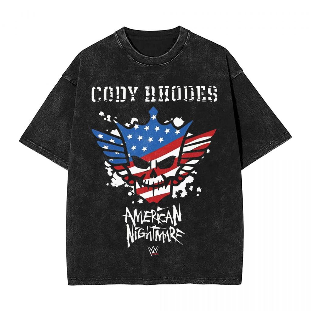 Ретро Футболка Cody Rhodes Винтажная Стирка Мужские Хлопковые Топы Рубашки Ретро Круглый Вырез Короткий Рукав