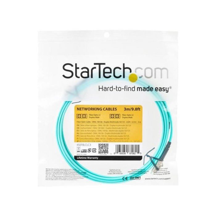 Câble à fibre optique OM4 - STARTECH.COM - 3 m - Duplex multimode - 100 Gb - Aqua
