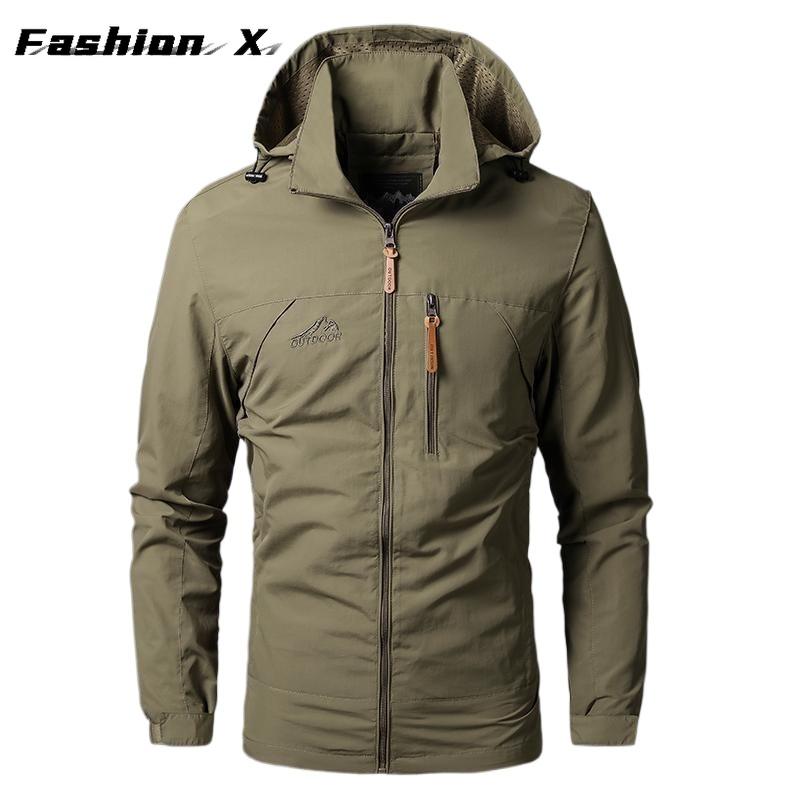 Fishing Waterproof Jacket Men's Autumn Casual Fashion Loose Detachable Cap Windbreaker Field Camping Army Green Pilot Work Coat