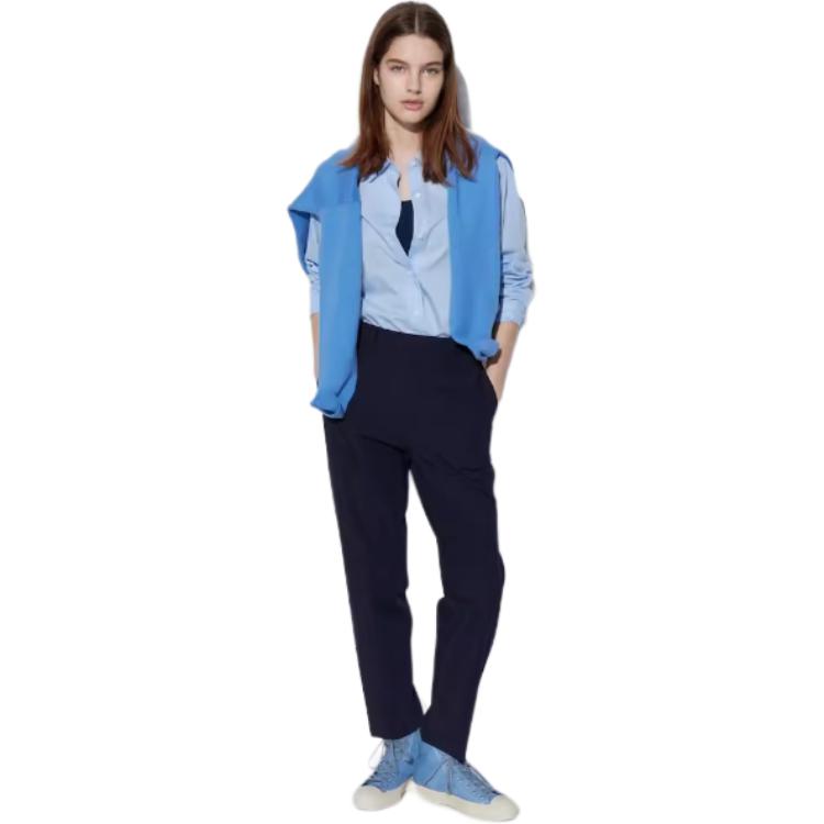 Uniqlo Прямые однотонные повседневные брюки со средней посадкой и эластичностью Женские брюки Черный 464140-09