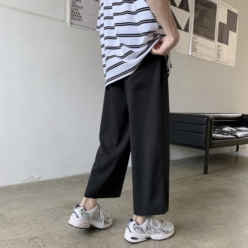 Широкие брюки, мужские летние тонкие мужские брюки, прямые спортивные брюки, повседневные брюки с девятью точками, стиль Харадзюку, корейский тренд
