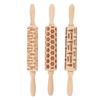 3Pcs Wooden Embossed Rolling Pin Cute Christmas Pattern Engraved Embossing Rolling Pin for Baking