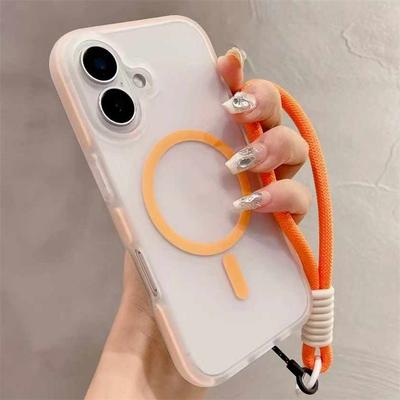 Роскошный бампер Shockpoof для чехла Magsafe для iPhone 16 15 14 13 12 Pro Max, мягкий силиконовый желеобразный магнитный чехол с петлей для шнурка