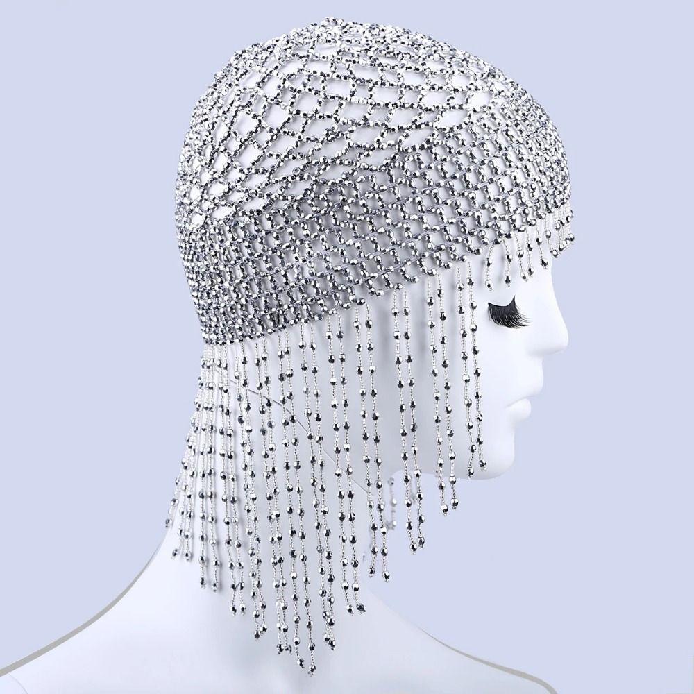 Shiny Beaded Hat Handmade Head Chain Exotic Headband Party