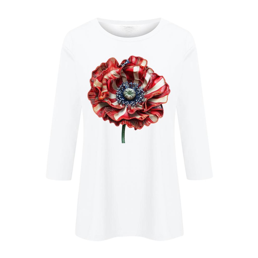 3/4 Sleeve Tops For Women T-Shirt Casual Print Tops T Shirt Round Neck Pullover Blouse