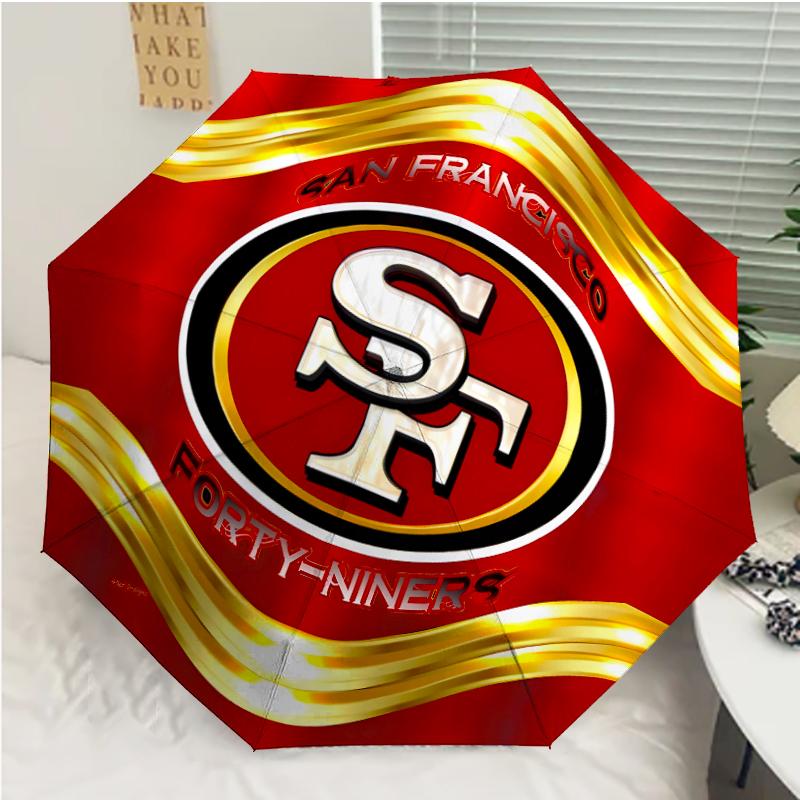 Автоматический зонт с принтом ЛОГОТИПА San Francisco 49ers, 8 спиц, железный каркас, пластиковая ручка, подходит для путешествий на открытом воздухе и на каждый день, идеальный подарок