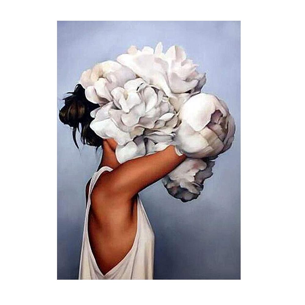 5D алмазная картина с изображением девушки и цветка, инкрустированная алмазной вышивкой крестом, круглая мозаика со стразами, полный дизайн, украшение для дома