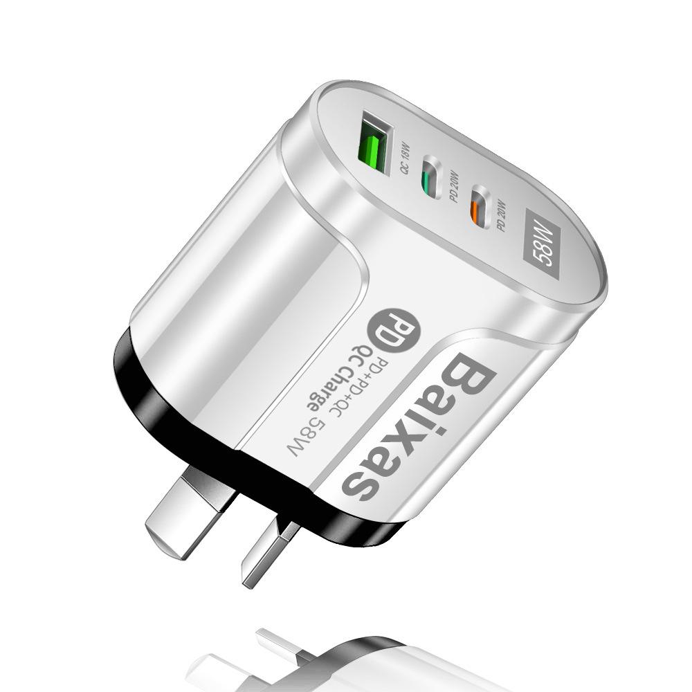 Двойное быстрое зарядное устройство 58 Вт с 2 портами PD + QC3.0 - Штекеры EU, US, UK, AU