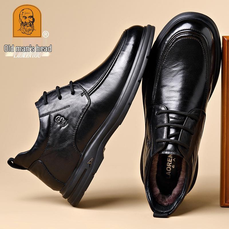 Genuine Leather Men's High-Top Winter Shoes - Warm Cowhide with Thick Velvet Lining