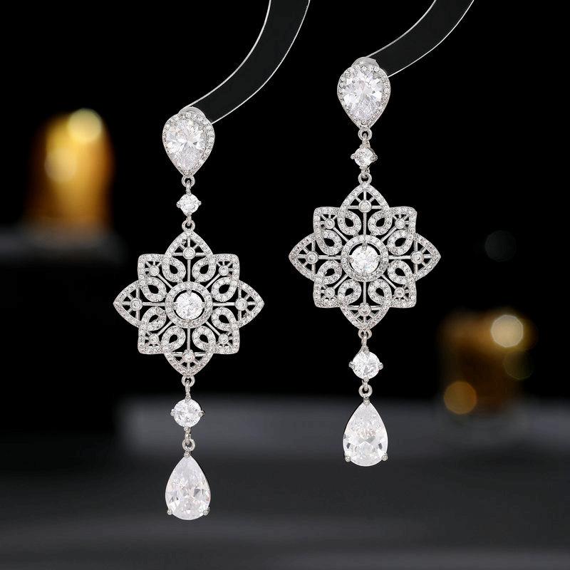 Легкие роскошные серьги высокого класса для свадебного банкетного платья с длинными ажурными серьгами в форме капель воды