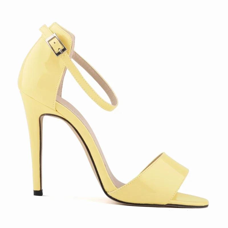 Женские босоножки, летняя мода, разноцветные, с открытым носком, на шпильках, с ремешком на щиколотке, сексуальные, высокие каблуки, женская пряжка, тонкий каблук 11 см, свадебные туфли