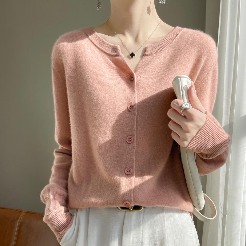 2024 Осень Женский Круглый Вырез Вязаный Шерстяной Кардиган Свитер Пальто