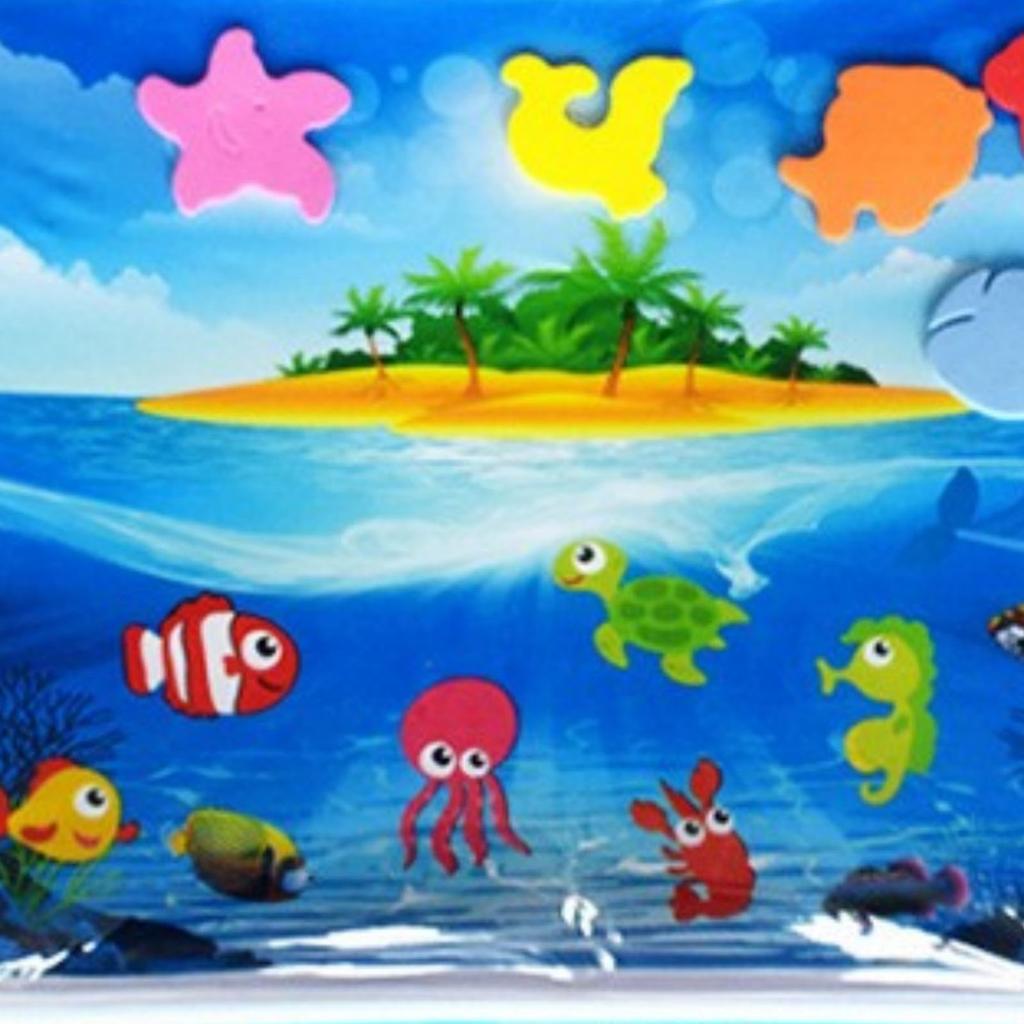 Baby Water Play Mat PVC Inflatable Fish Patterns Rectangle Shaped Water Pad for Children Blue