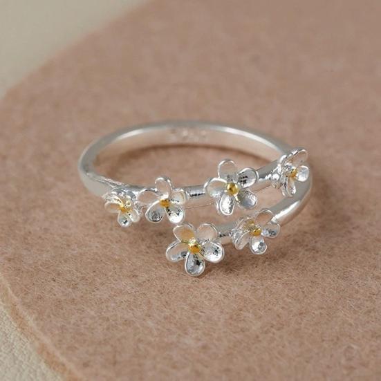 Женское открытое кольцо с цветком, регулируемое, гладкое, полированное, в стиле ретро, ​​легкое, для свиданий, ежедневного выпускного вечера