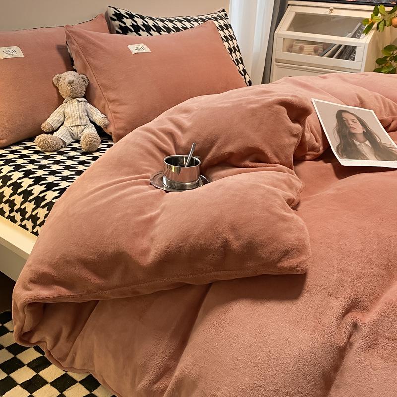 Unprinted Style Mixed And Matched Thickened Milk Fleece Four-Piece Quilt Cover Student Dormitory Three-Piece Bedding