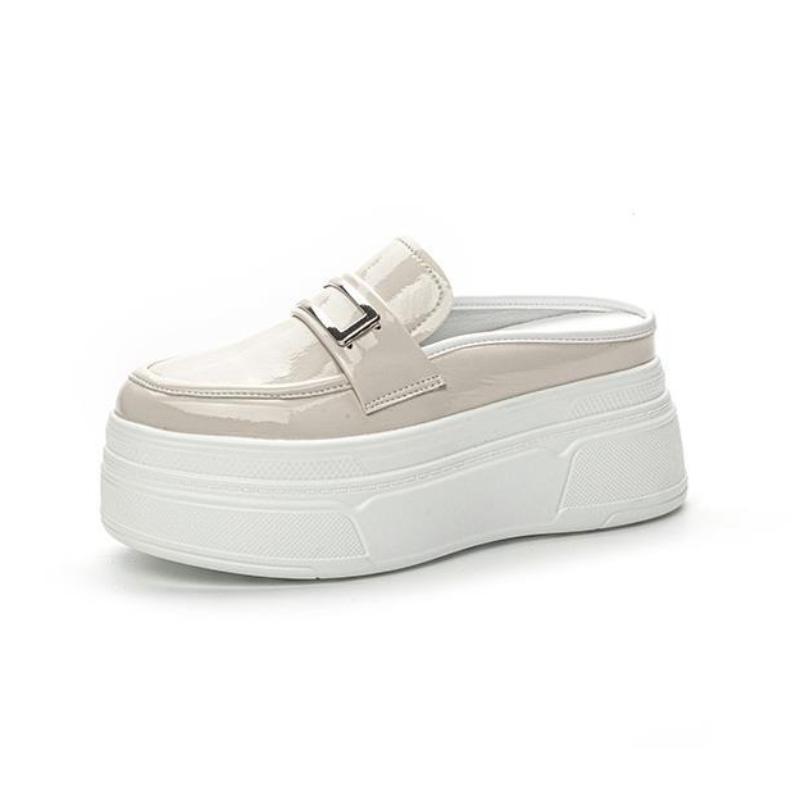 Мода 8,5 см Лакированная Синтетическая Кожа Платформа Клиновидный каблук Повседневные Туфли Массивный каблук Высокое качество Летние Весенние Шлепанцы Модные Сандалии Обувь