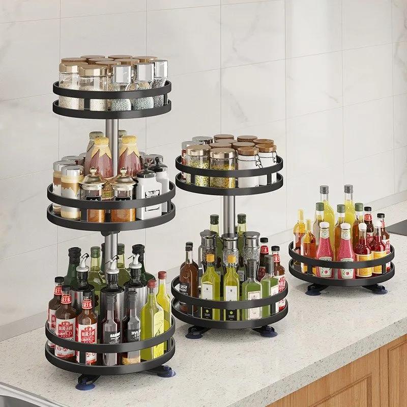 Multi-layer Spice Rack Kitchen Organizers Can Rotate Multi-function Corner Cabinet Countertop Bathroom Makeup Storage Shelf Closet Shelves Organizer
