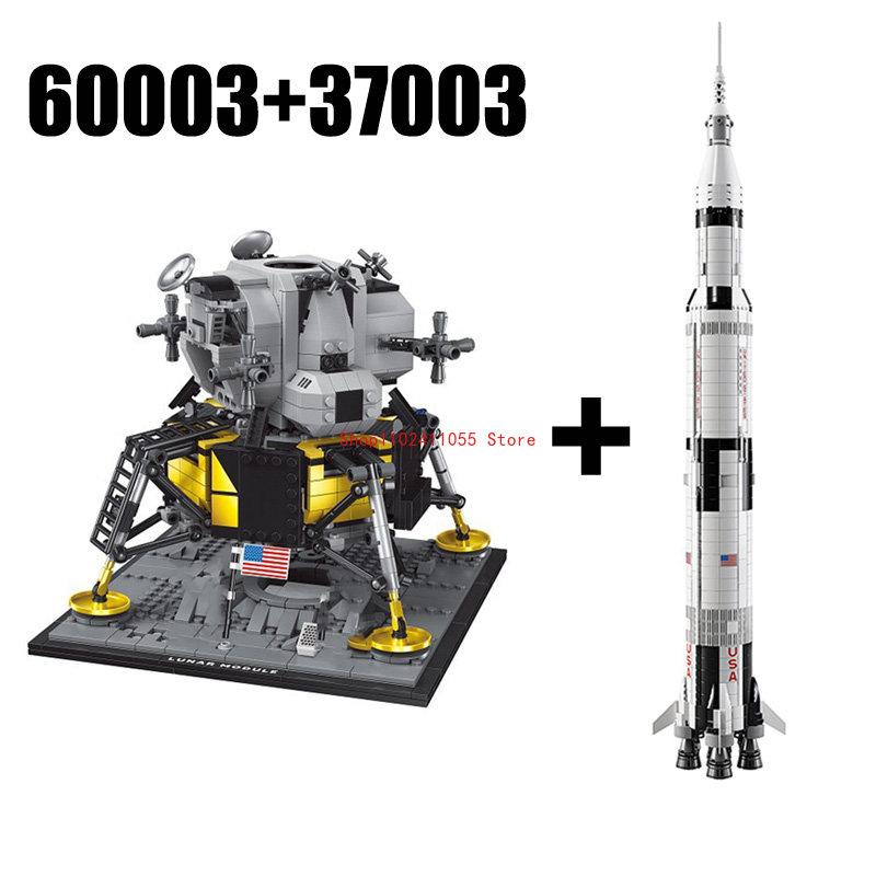 В наличии 37003 Apollo Saturn V Space Launch 60003 Apollo 11 Moon Space Rocket Lunar Lander Model Building Blocks Toy 10266 21309