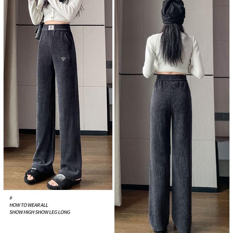 Женские бархатные вельветовые брюки из плотной синели, широкие брюки с высокой талией, свободные прямые брюки