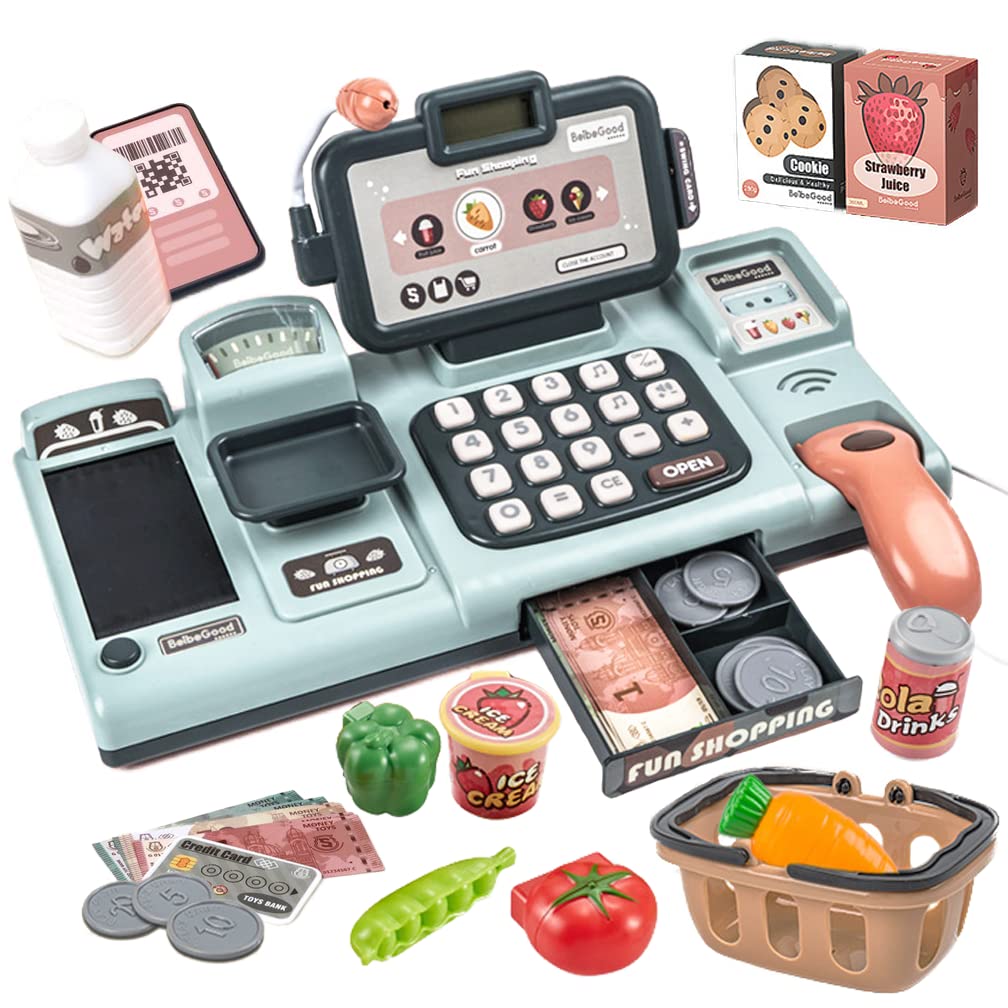 Button Moon Cash Register Toy - Scan and Shop! Pretend Store Play, Pretend Shopping, Play House, Includes Calculator, Dollars, Gift