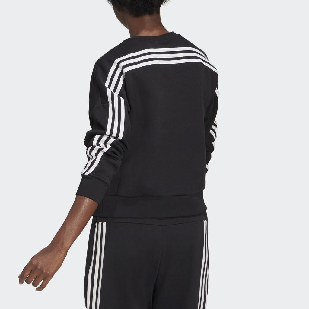 adidas Свитшот женский с тремя полосками по бокам, свободного кроя, с круглым вырезом, черный GL0343