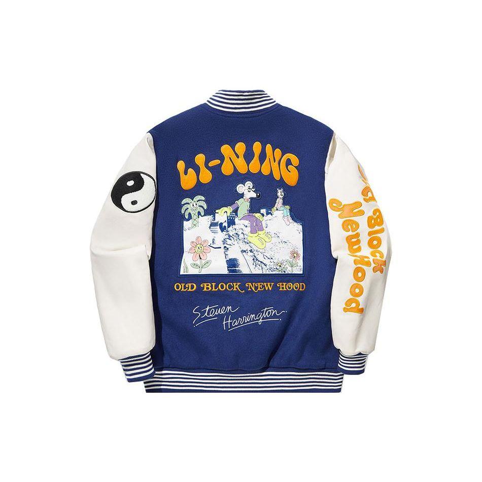 Li Ning X Steven Harrington Collaboration Letter Embroidery Graffiti Однобортная куртка Мужская куртка Синий Белый AJMT301-2