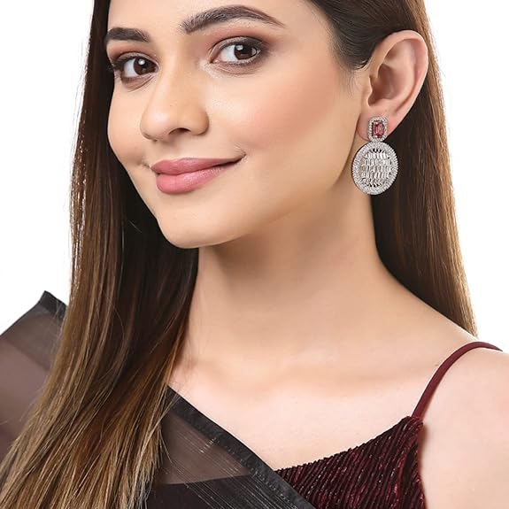 Earring Rhodium Plated Off White Geometruc Shaped Push Back Stud Earring Classic Dailies Jewellery For Girl And Women