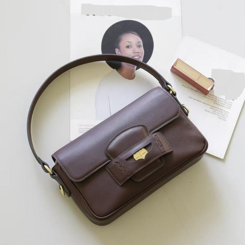 2025 Новая женская сумка из натуральной кожи Head Layer Swift Cowhide Underarm Gold Coin Bag Handheld Single Shoulder + Square Bag Cross Border