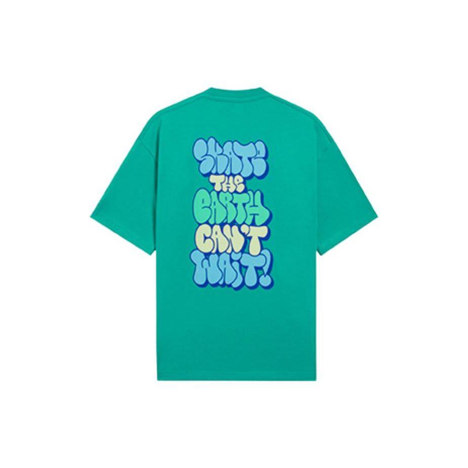 Li-Ning X Persue Artist Collaboration Skateboard Series Cartoon Letter Print Round Neck Casual Short Sleeve T-Shirt Unisex Tops Green AHSS295-2