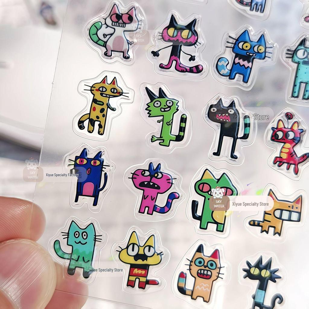 Абстрактные смешные котики желе 3D наклейки для iPhone 17 Pro Max и бутылок для воды