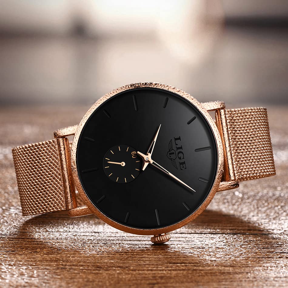 LIGE Часы мужские (Розовое золото/Простой)