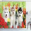 Cute Siberian Husky Shower Curtain Christmas Shower Curtain Set Husky Dog Puppy Bathroom Curtain Pet Dogs Christmas Home Decor