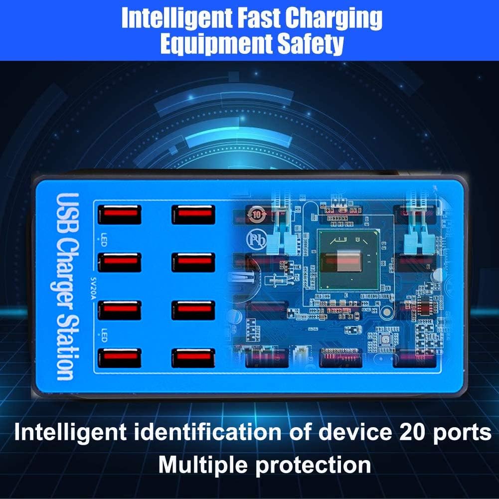 USB Charger Station 20-Port 100W Multiple Charging Station Multi Ports USB Charger Charging for Smartphones,Tablets, USB Devices