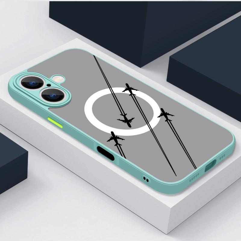 Чехол для телефона Magsafe с рисунком маршрута самолета, прозрачный матовый, для iPhone 16 Pro Max 15 Pro 14 Plus 13 12 11 8 7, защита линз, противоударный магнитный чехол