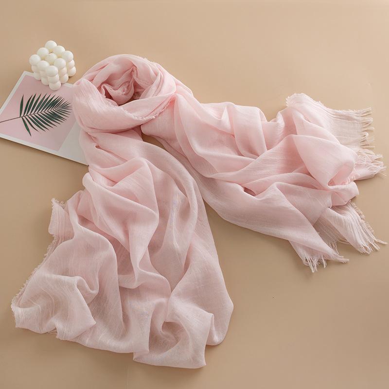 Solid Color Cotton And Linen Scarf Women'S High-End Sense Thin Long Yarn Scarf Sunscreen Shawl Commuter Simple Silk Scarf