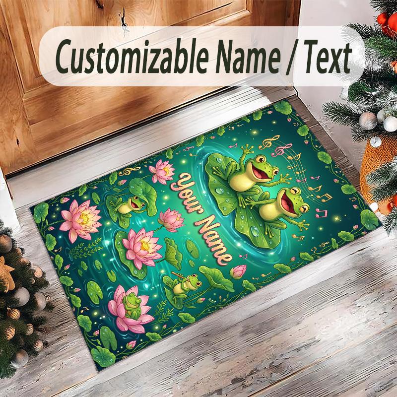 Frog Theme Crystal Velvet Floor Rug Personalized Custom Name Text Warm Carpet Home Decoration