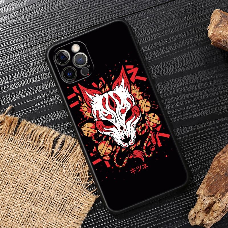 Япония Они Самурай Йокай Маска Дракон Искусство Черная Крышка Для Apple iPhone 15 13 14 12 11 Pro Max Mini XS 6 7 8 Plus Чехлы Мягкие Fundas