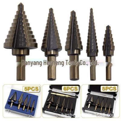 Набор из 5 ступенчатых сверл HSS с треугольным хвостовиком, чёрно-золотой, в алюминиевом кейсе