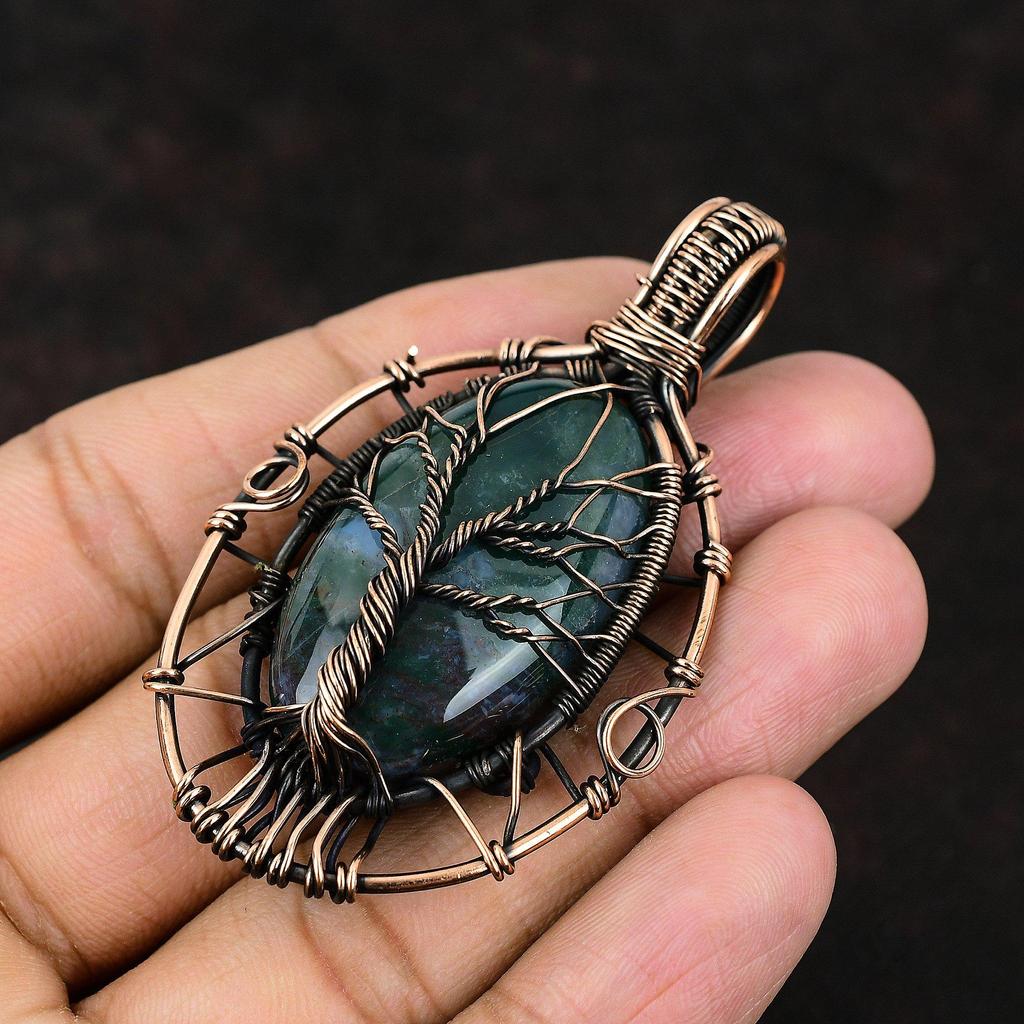 Кулон «Древо жизни» с кровавым камнем, медная проволока, кулон, драгоценный камень, кулон ручной работы, кровавый камень, уникальный ювелирный подарок для нее, медные украшения