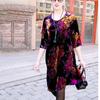 Spring Summer Women's Plus-Size Printed Dress Vintage High-End Loose Gold Velvet Dress Mid-Length Floral Dress